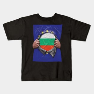 Bulgaria Flag European Union Flag Ripped Open - Gift for Bulgarian From Bulgaria Kids T-Shirt